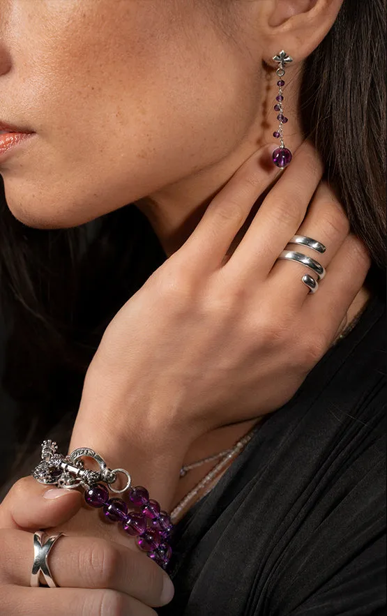 10mm Amethyst Large Bead Bracelet with Silver Toggle