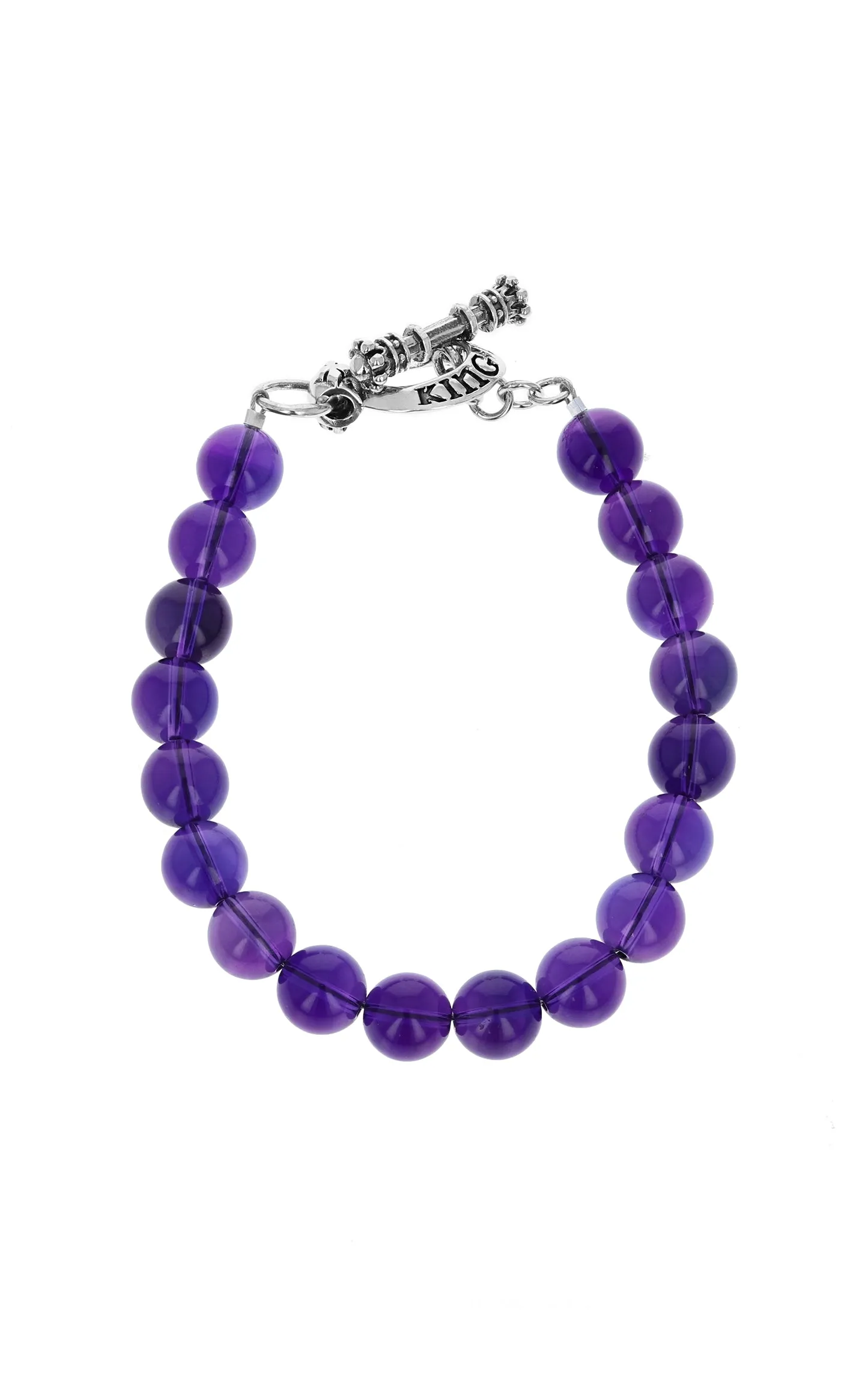 10mm Amethyst Large Bead Bracelet with Silver Toggle