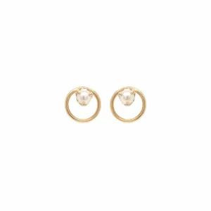 14K Circle Pearl Prong Studs