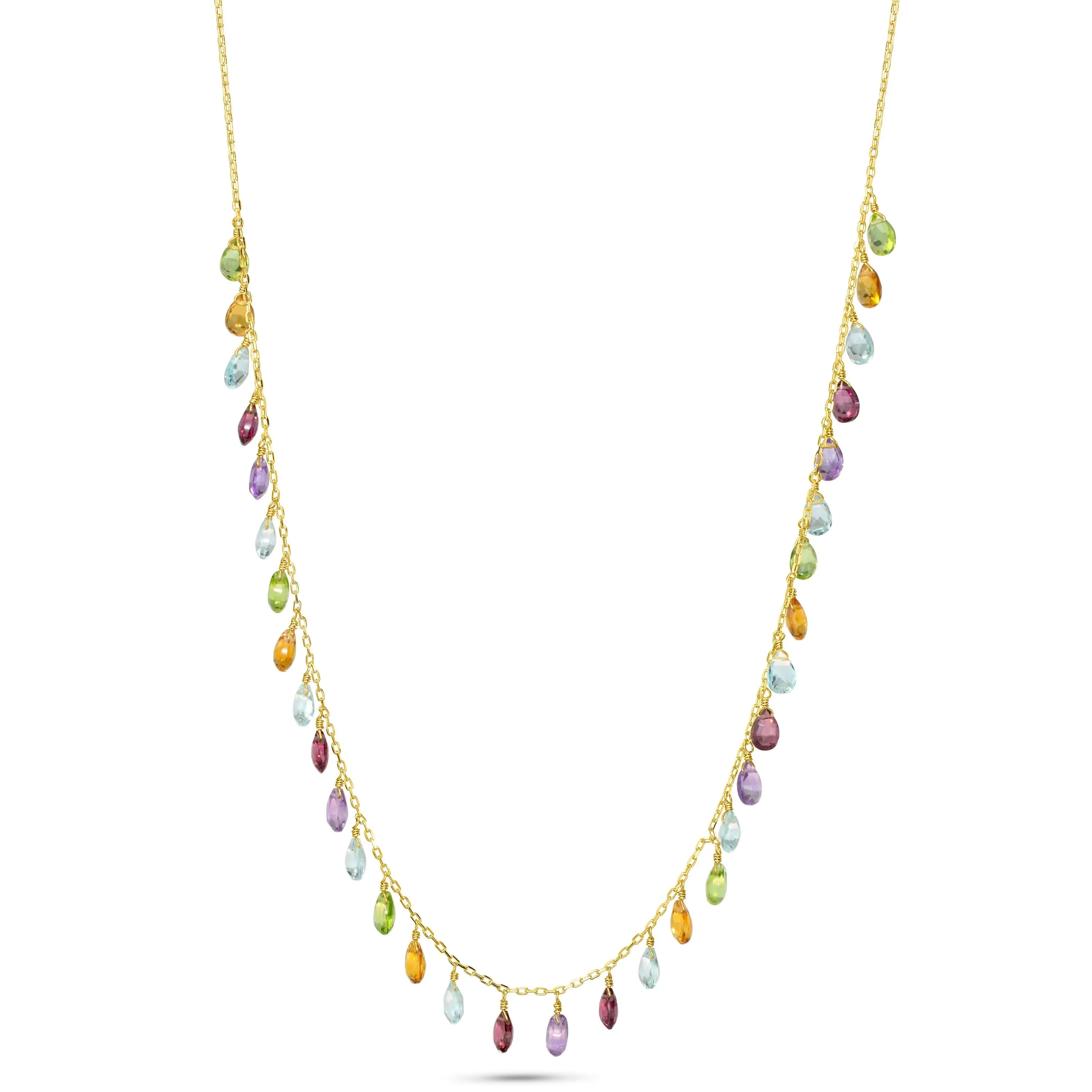 14k Multi-Gemstone Rainbow Necklace 17"