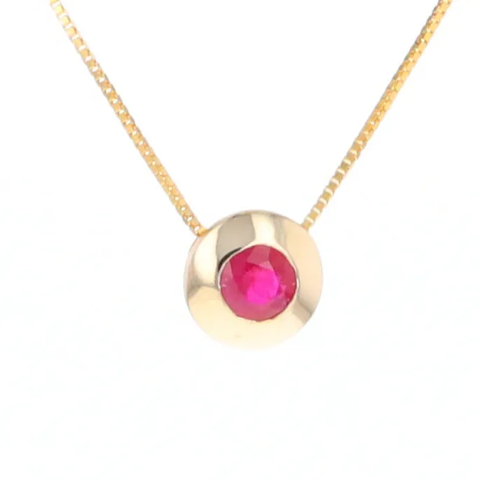 14KT Yellow Gold Round Brilliant Cut Ruby Bezel Set Solitaire Necklace