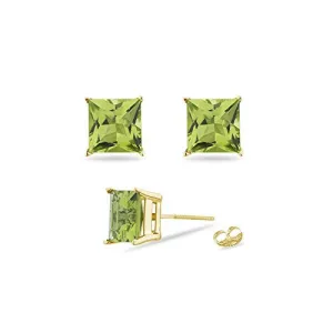 3.40 Ct 7 mm AA Princess Peridot Screw Backs Studs in 14K Yellow Gold-Screw Backs