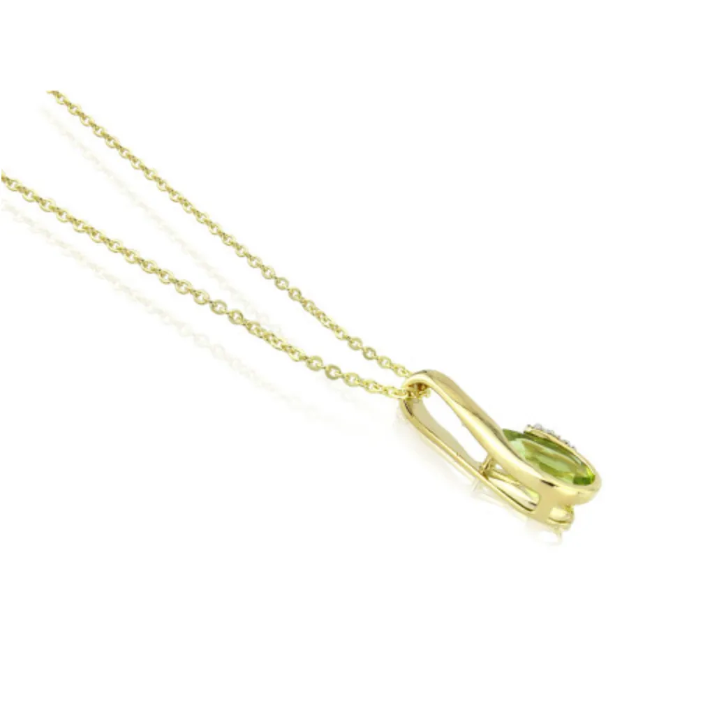 9ct Yellow Gold Peridot & Diamond Curl Pendant Necklace