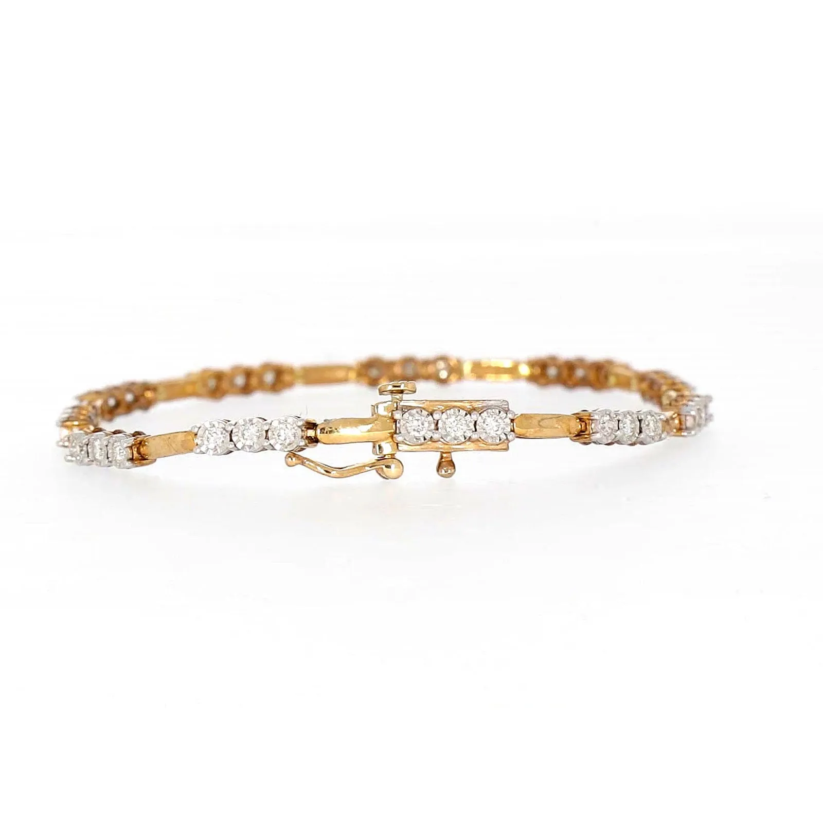 9ct Yellow Gold Round Brilliant Cut with 1 CARAT tw of Diamonds Bracelet