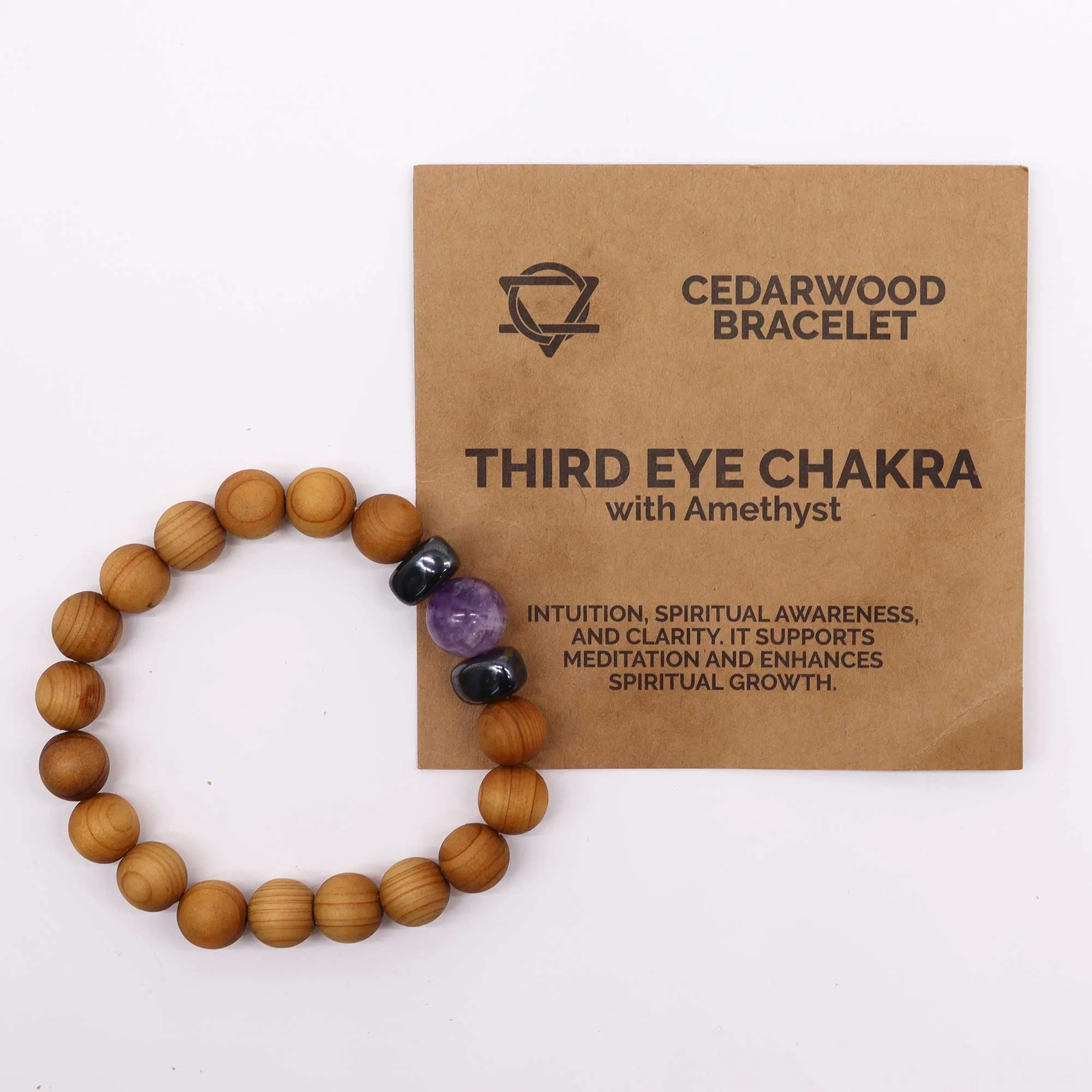 Amethyst Gemstone Cedarwood Bracelet - Third Eye Chakra