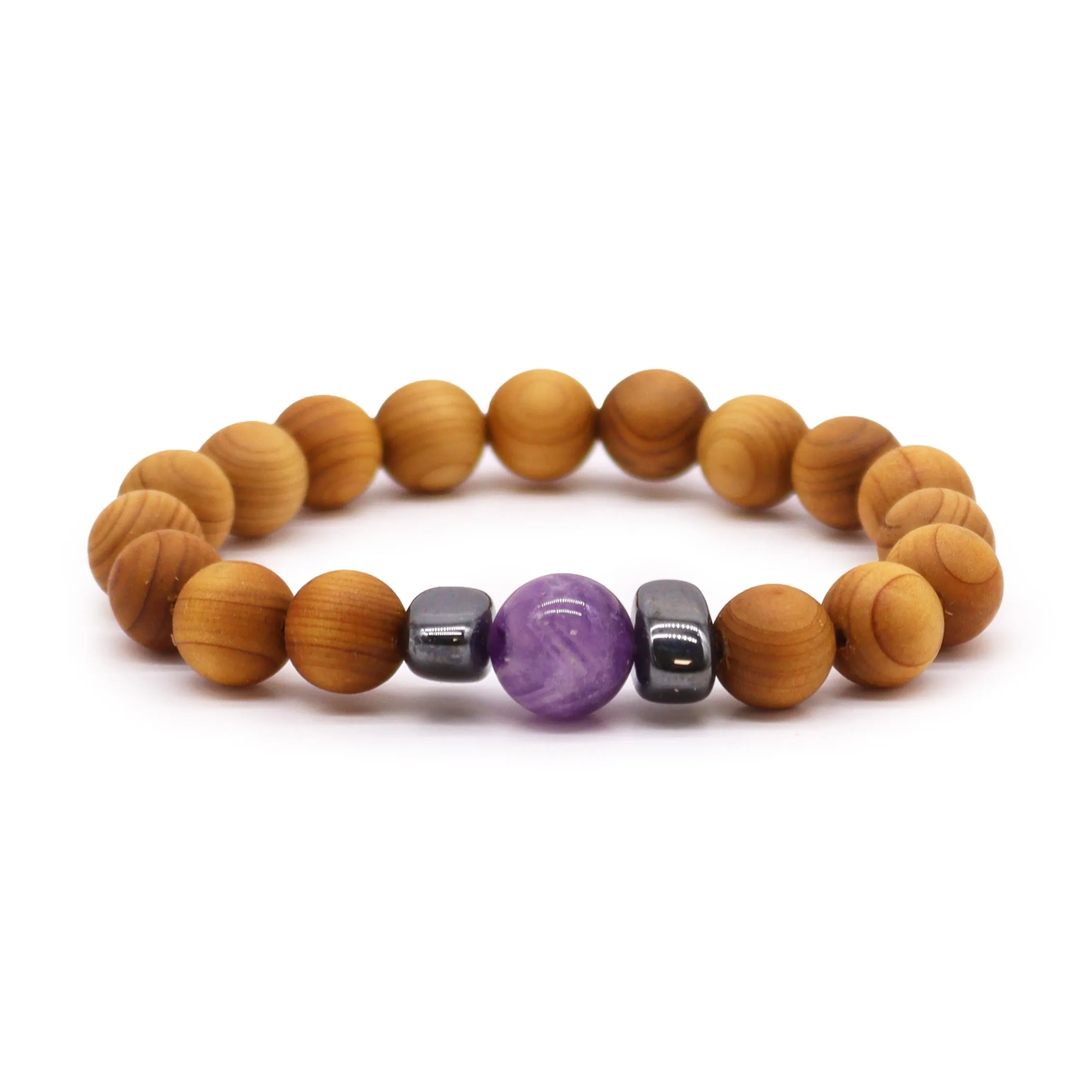 Amethyst Gemstone Cedarwood Bracelet - Third Eye Chakra