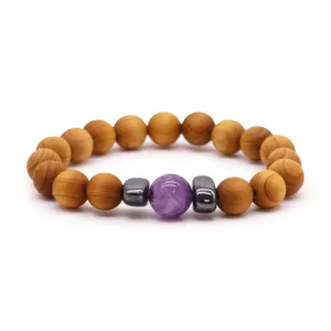 Amethyst Gemstone Cedarwood Bracelet - Third Eye Chakra