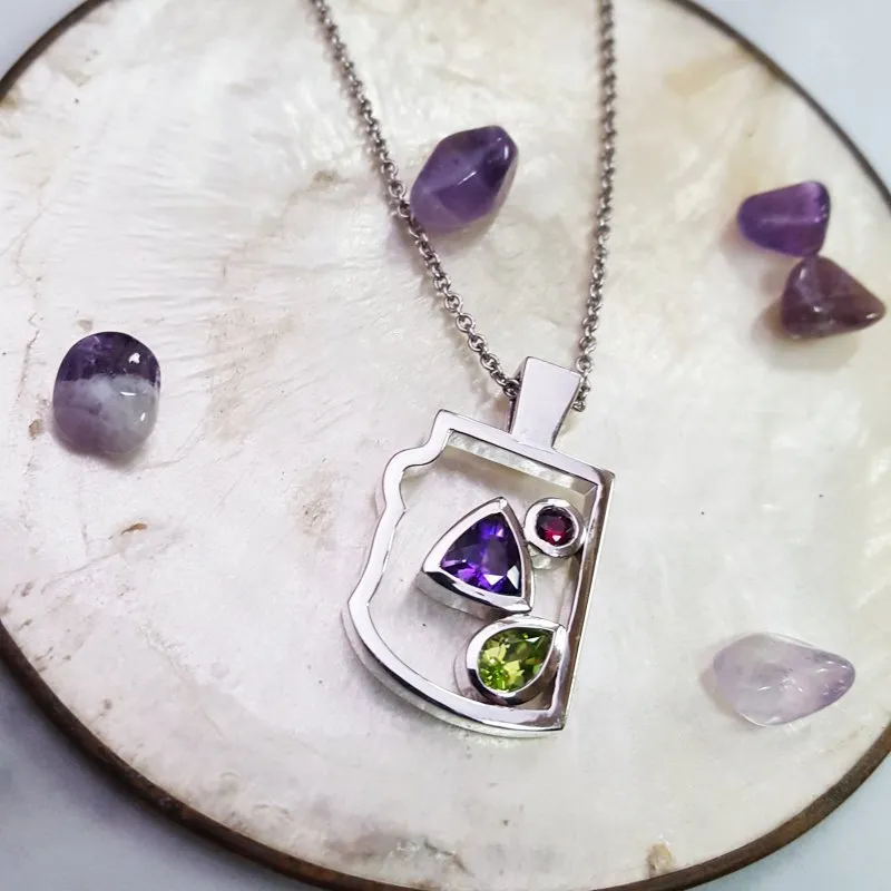 Arizona Amethyst Silver Jewelry Sterling Silver AZ State Pendant