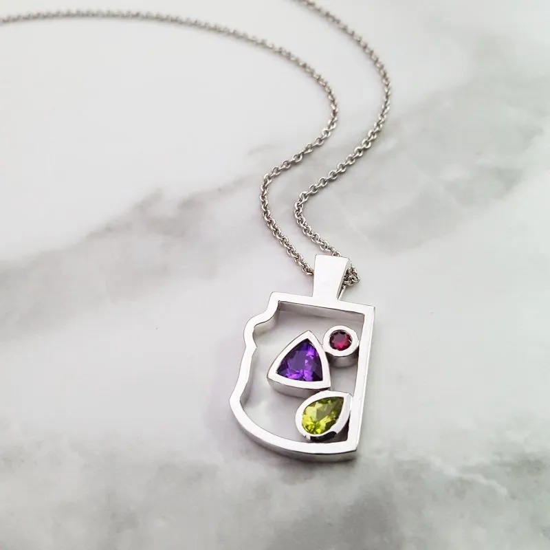 Arizona Amethyst Silver Jewelry Sterling Silver AZ State Pendant