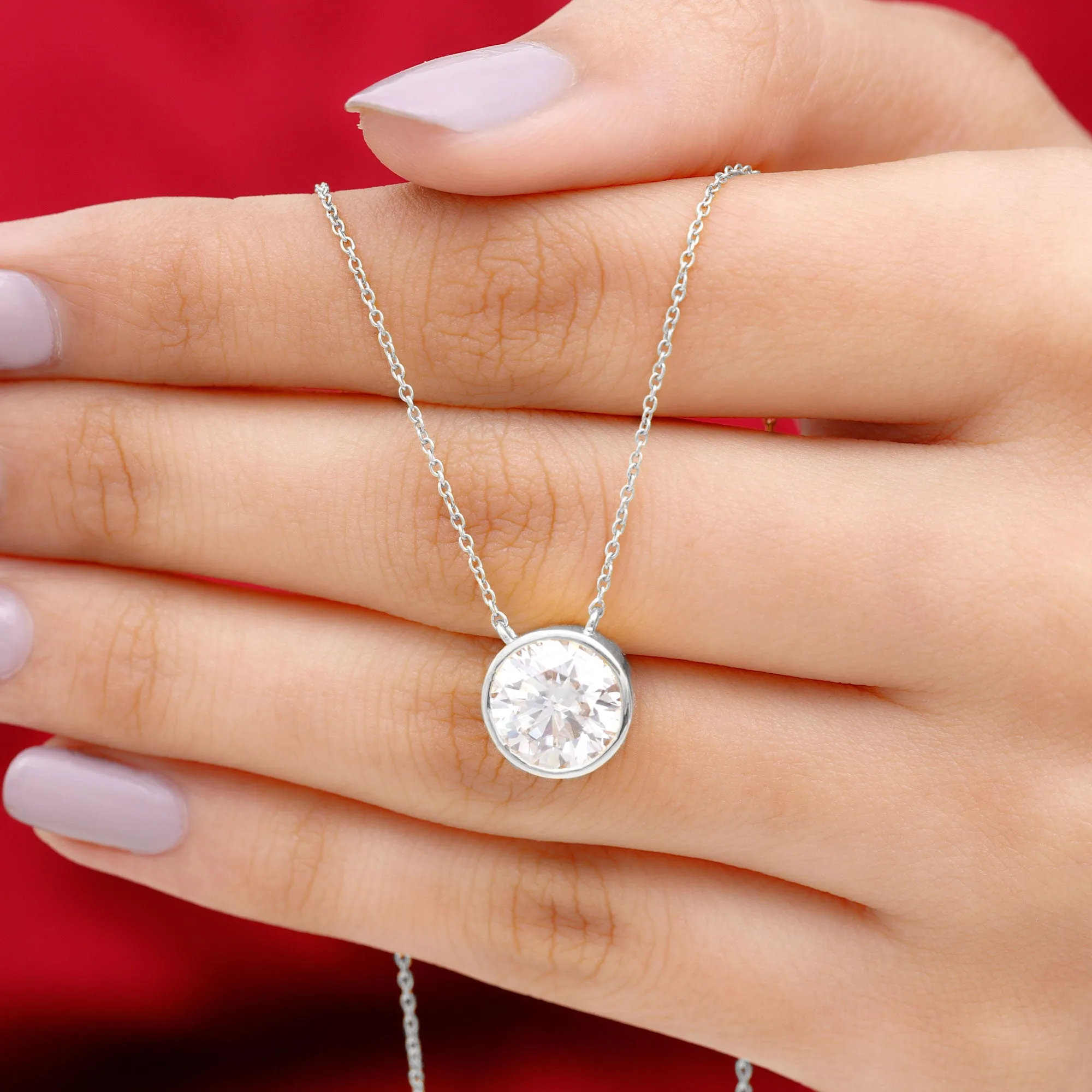 Bezel Set Moissanite Solitaire Necklace