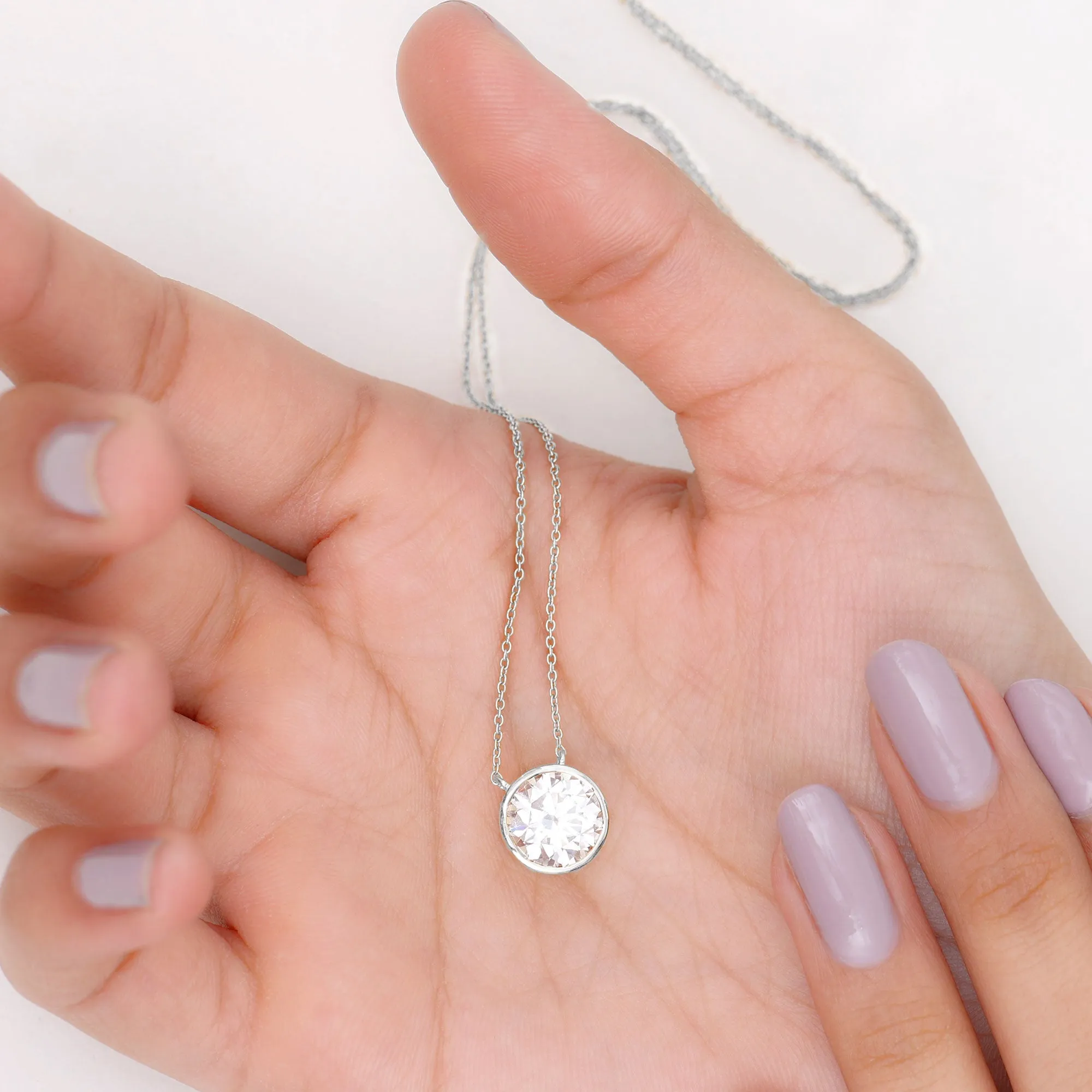 Bezel Set Moissanite Solitaire Necklace