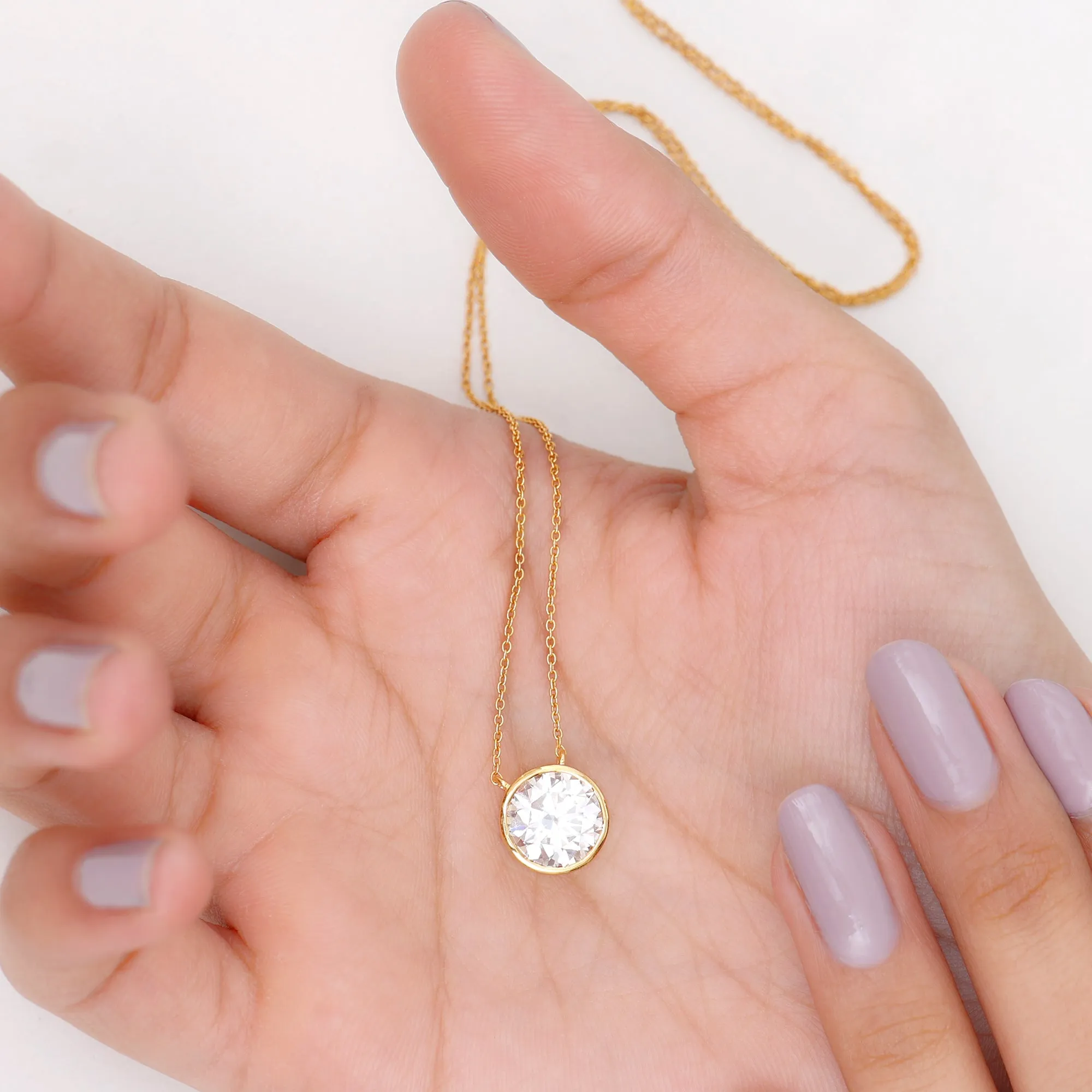 Bezel Set Moissanite Solitaire Necklace