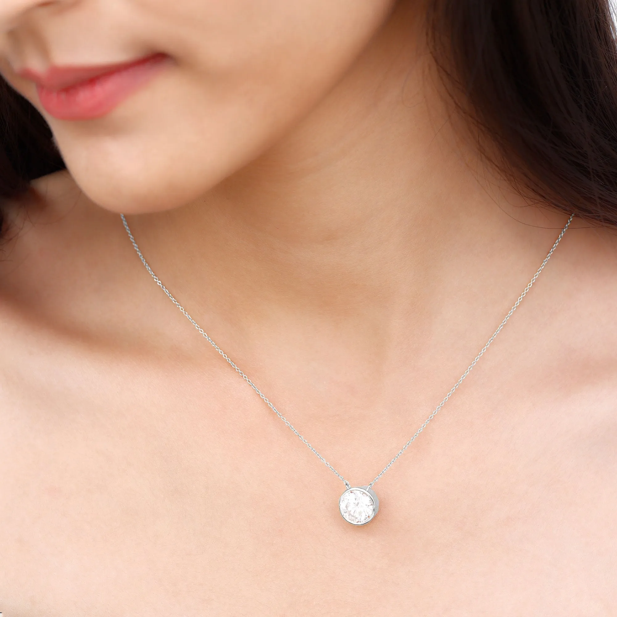 Bezel Set Moissanite Solitaire Necklace