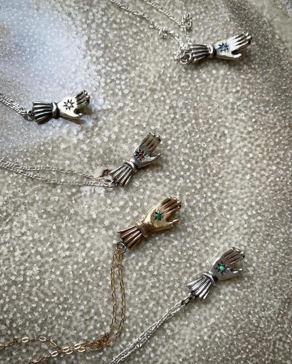 Birthstone hand pendant silver
