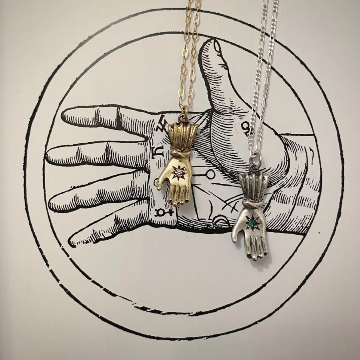 Birthstone hand pendant silver