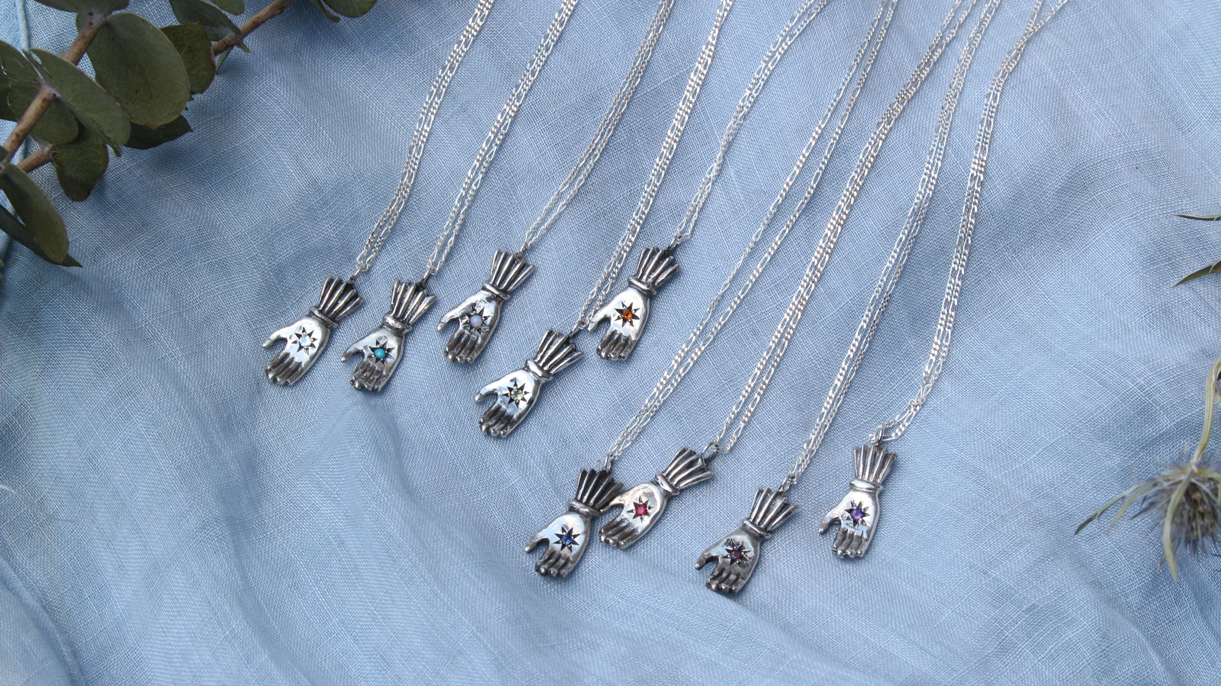 Birthstone hand pendant silver