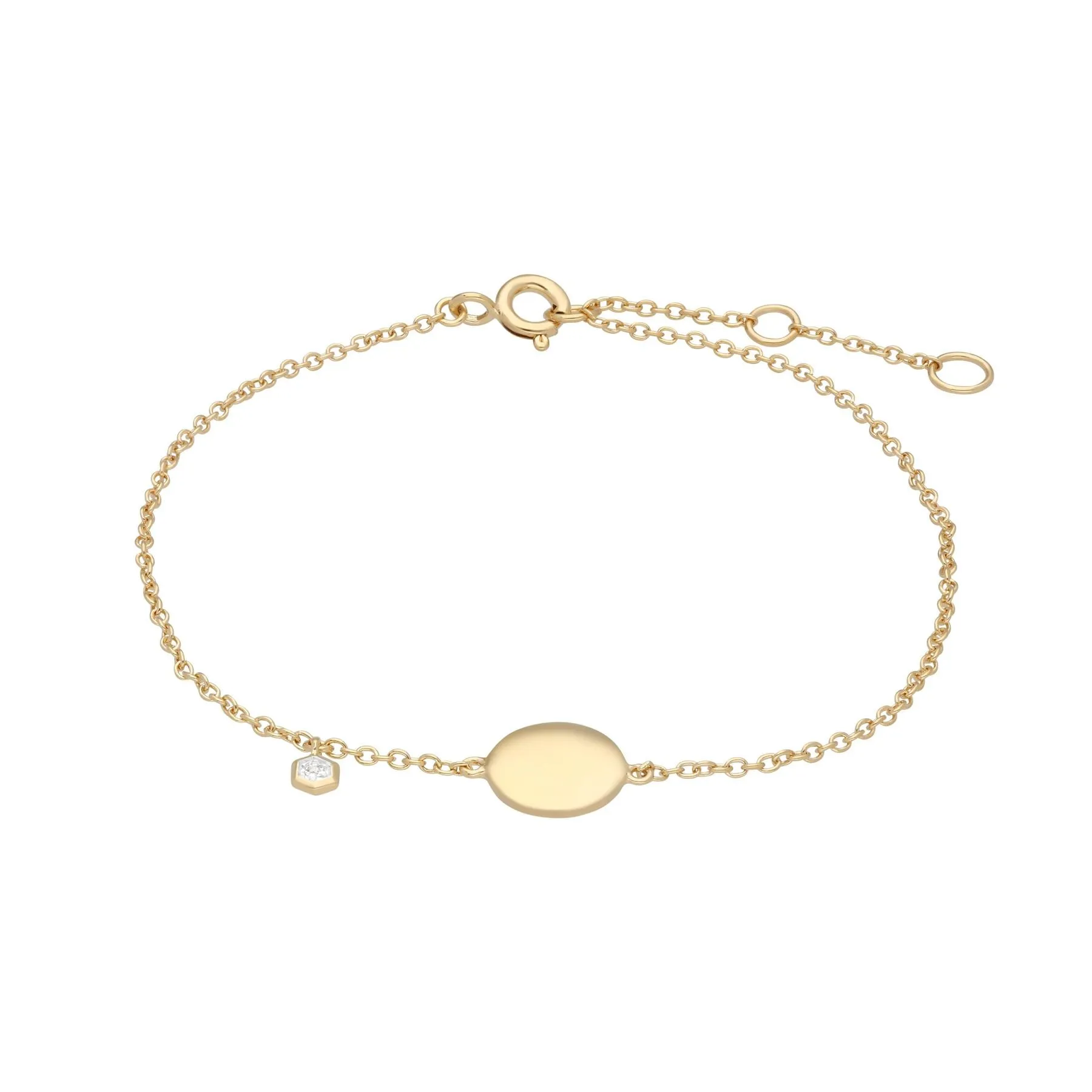 Bracelet à Graver Argent 925 Plaqué Or Jaune Topaze Blanche
