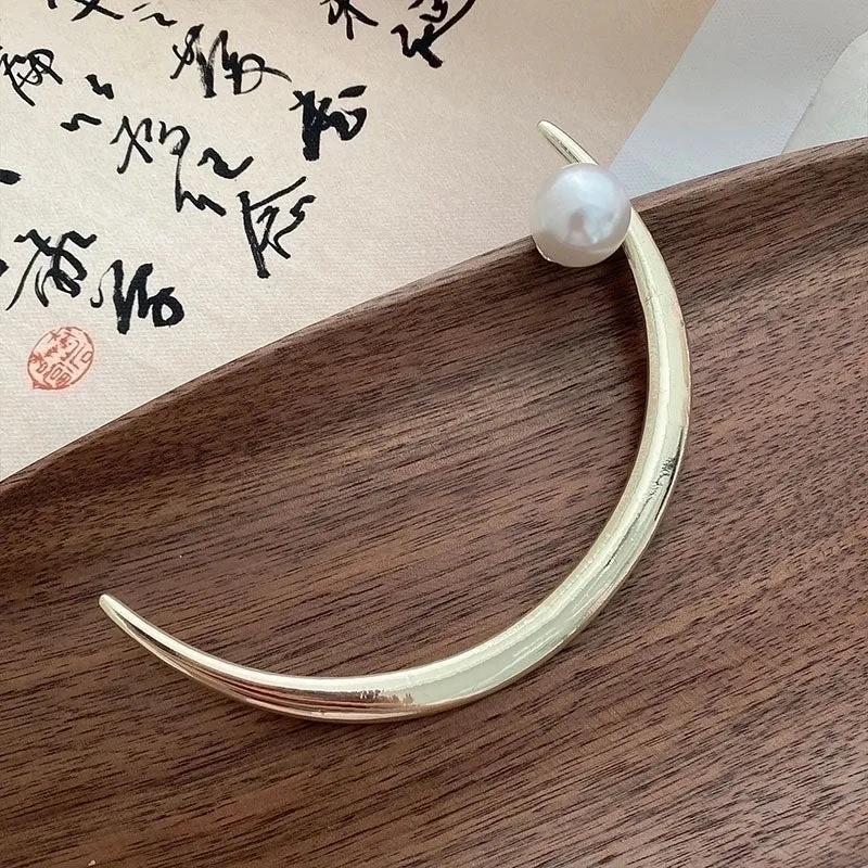 Chinoiserie Moon Alloy Pearl Hairpin