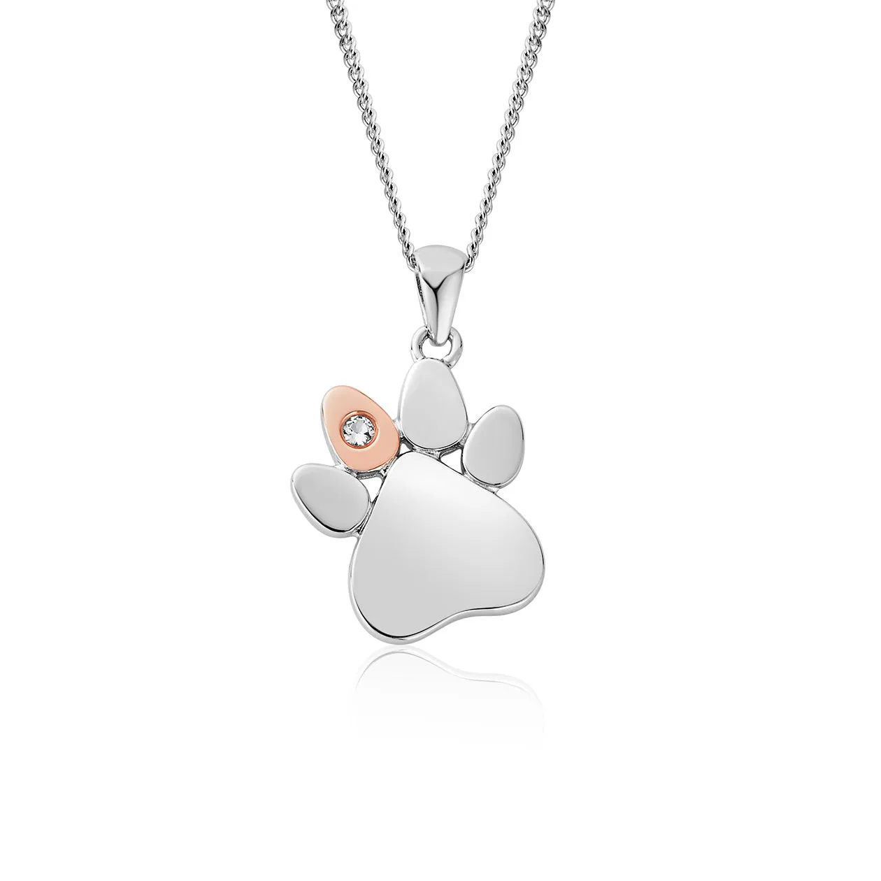 Clogau Paw Print White Topaz Sterling Silver Necklace