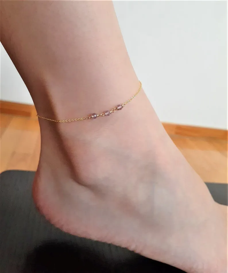 Dainty Pink Amethyst Anklet