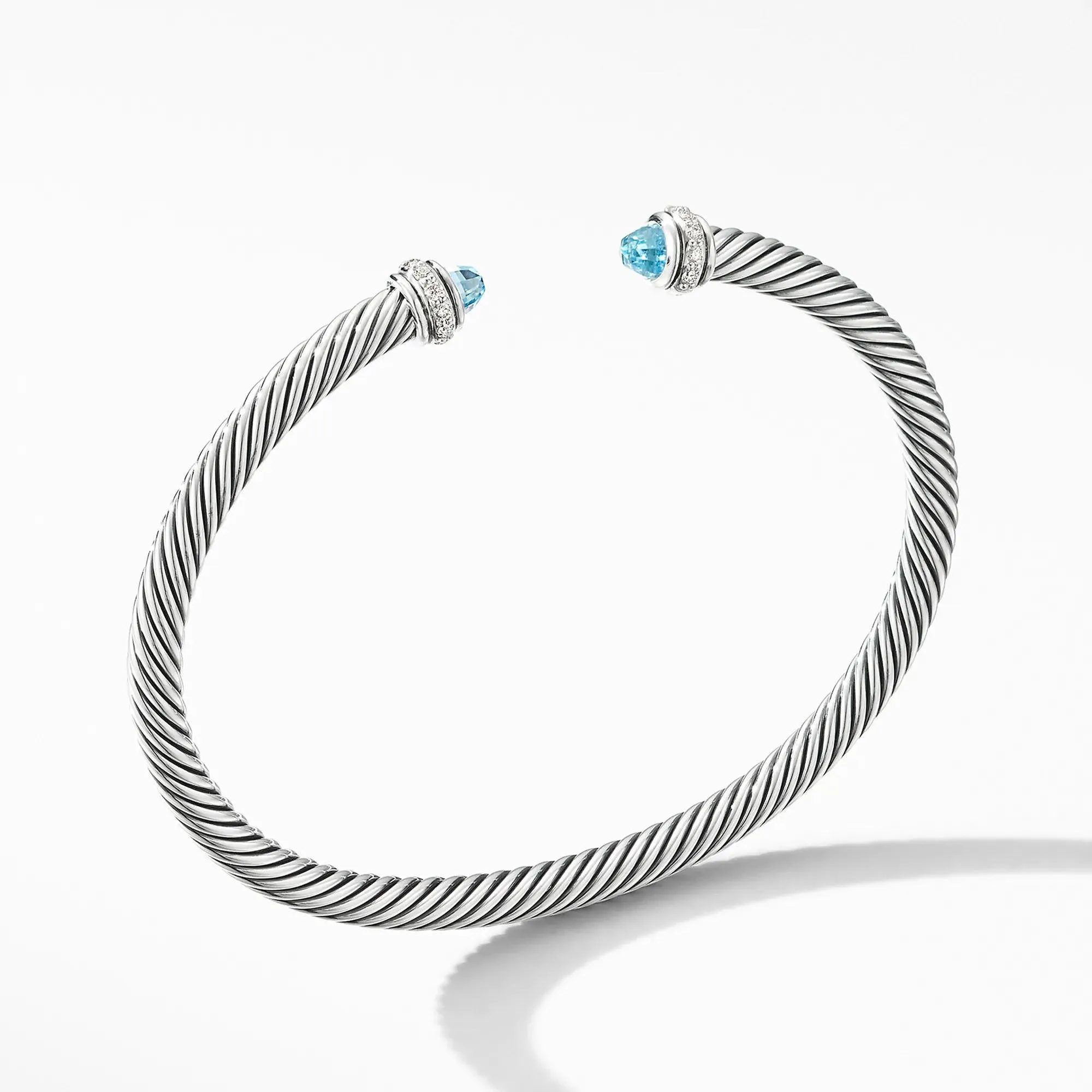 David Yurman Cable Classic Collection Bracelet with Blue Topaz and Diamonds, 4mm - Medium