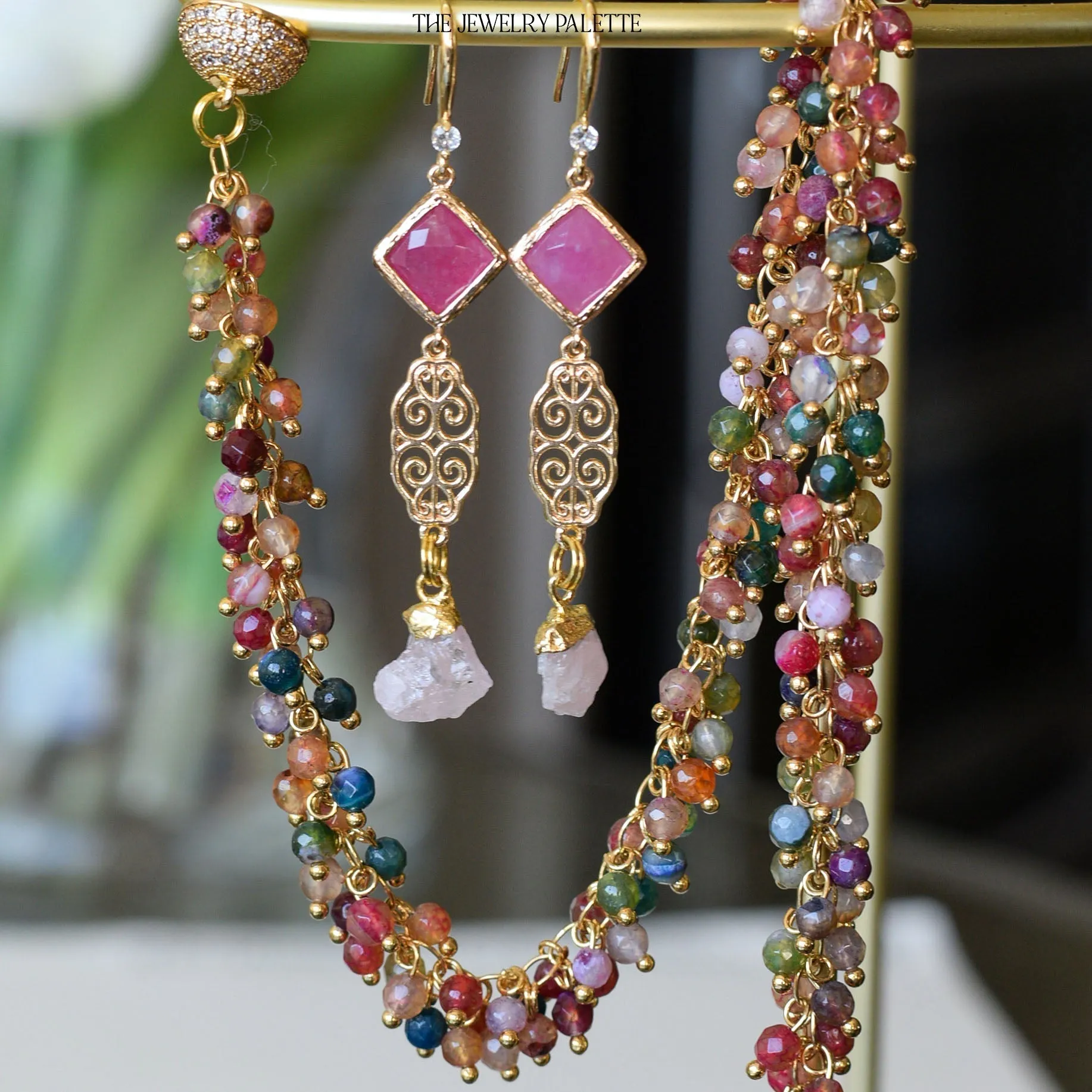 Farah peridot, filigree and light green crystal earrings
