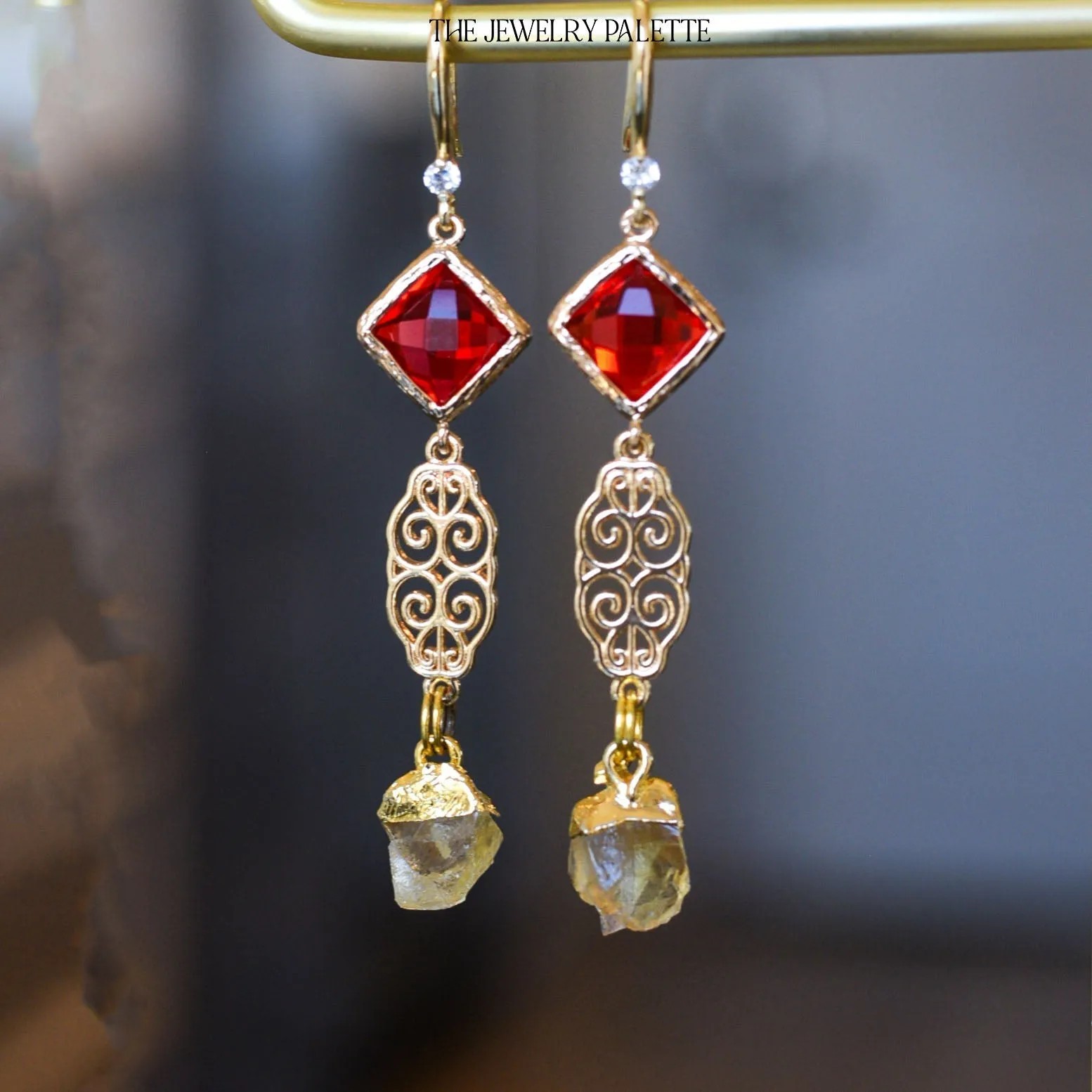 Farah peridot, filigree and light green crystal earrings