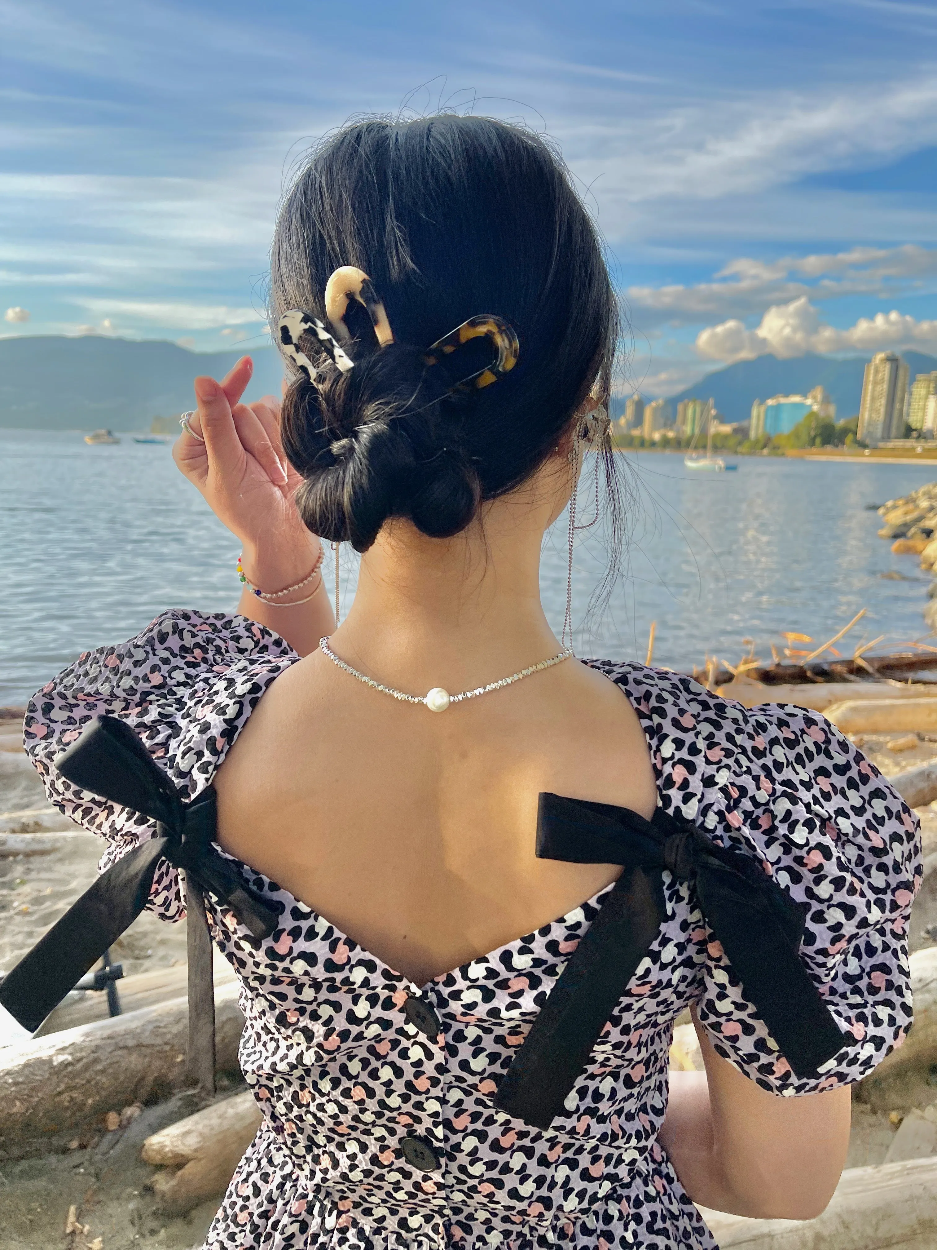 Forest U-Shaped Marble Plate Hairpin