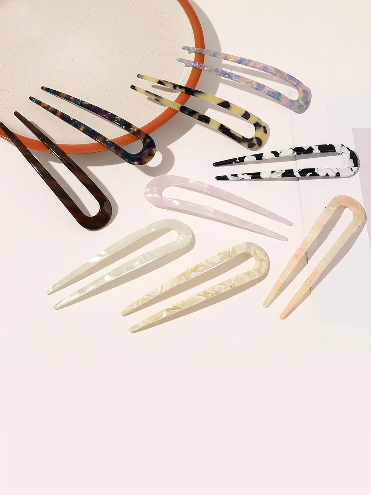 Forest U-Shaped Marble Plate Hairpin