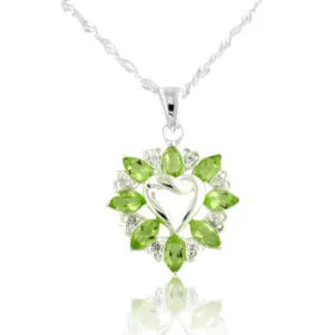 Genuine Peridot Heart Pendant Sterling Silver Necklace