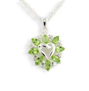 Genuine Peridot Heart Pendant Sterling Silver Necklace