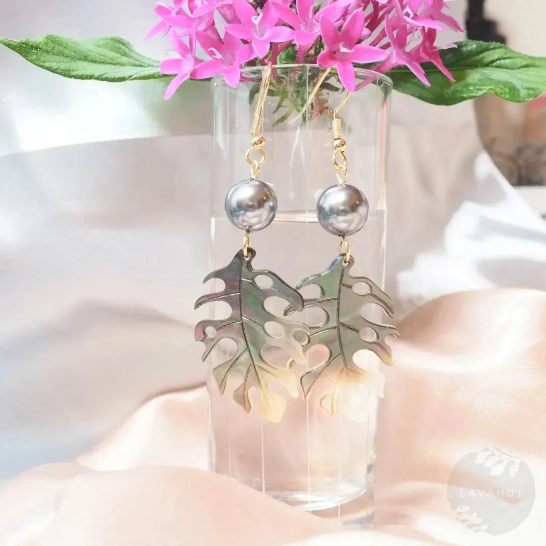 Mother of Pearl Monstera Drop Earrings