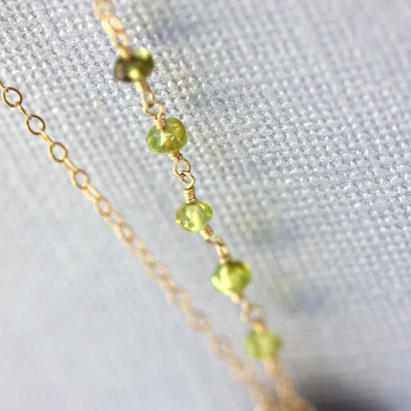 Peace Stamp Necklace - 18k Gold Charm, Pink Topaz & Peridot Necklace.