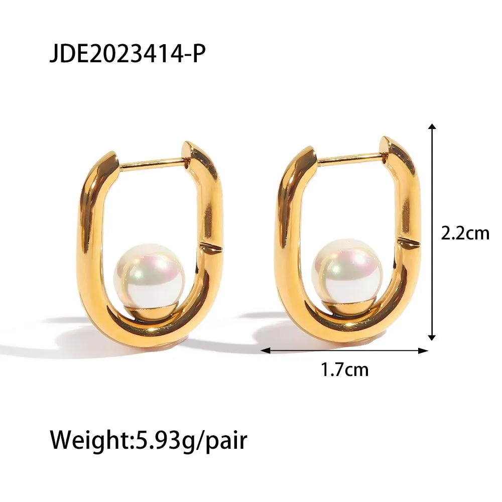 Pearl U Shaped Hoop Earring