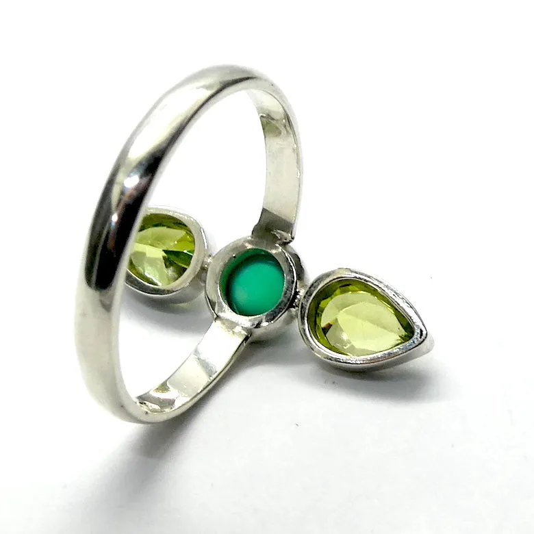Peridot and Green Onyx Ring, 925 Sterling Silver, Size 9
