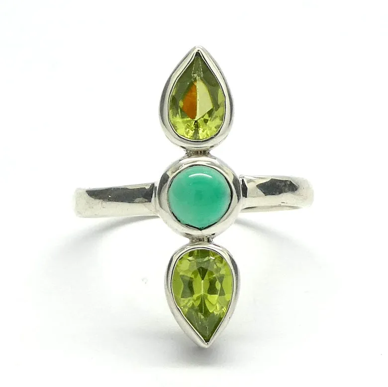 Peridot and Green Onyx Ring, 925 Sterling Silver, Size 9