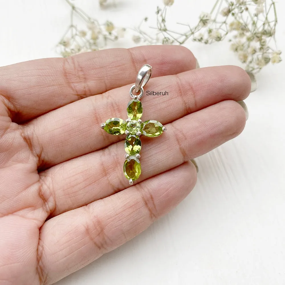 Peridot Cross Silver Pendant