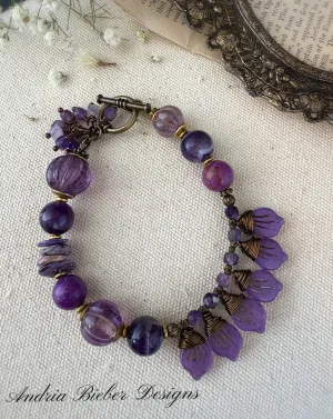 Reserved Patricia- Amethyst gemstone, Czech glass and bronze metal, bracelet.