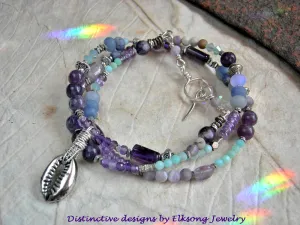 Serene Seas Wrap Bracelet/Necklace, Blue, Aqua, Purple Gemstone