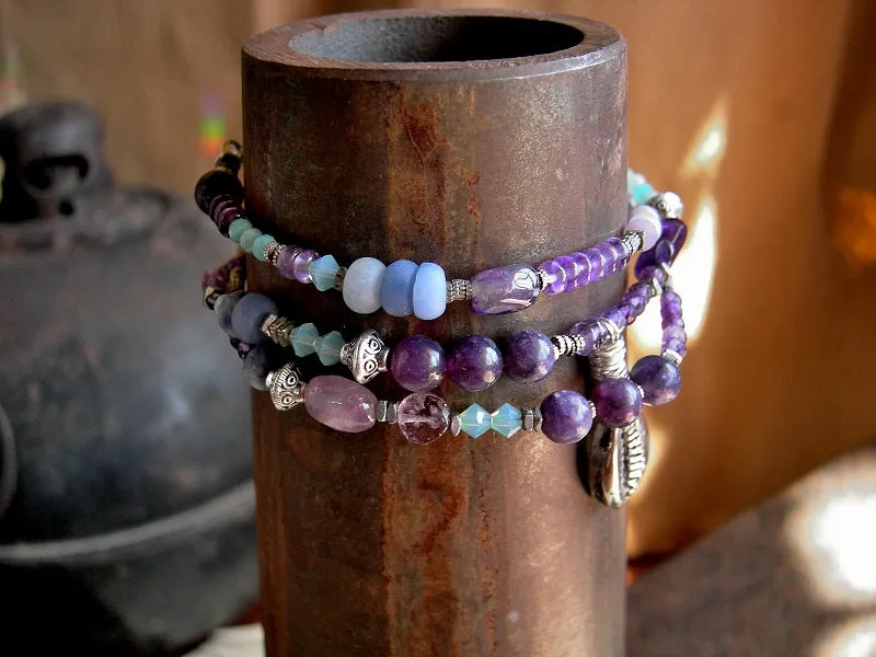 Serene Seas Wrap Bracelet/Necklace, Blue, Aqua, Purple Gemstone