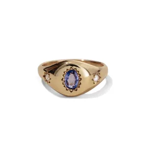 Signet Ring, Blue Sapphire & Diamond, 9kt Yellow Gold