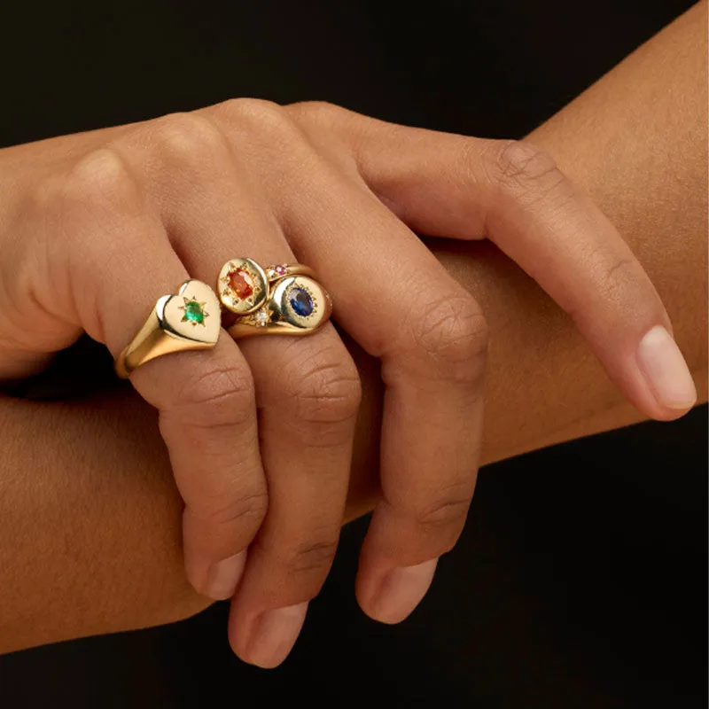 Signet Ring, Blue Sapphire & Diamond, 9kt Yellow Gold
