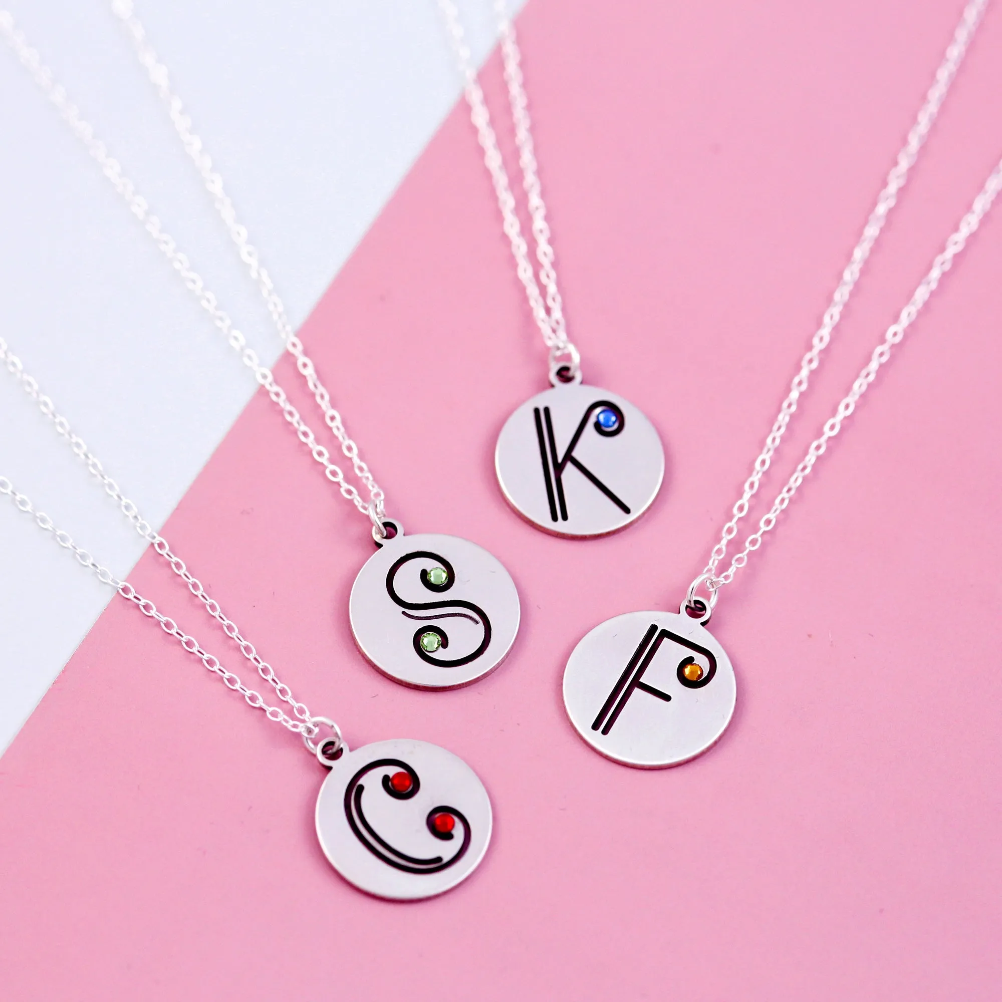 Sterling Silver Initial Necklace With Birthstone Detail