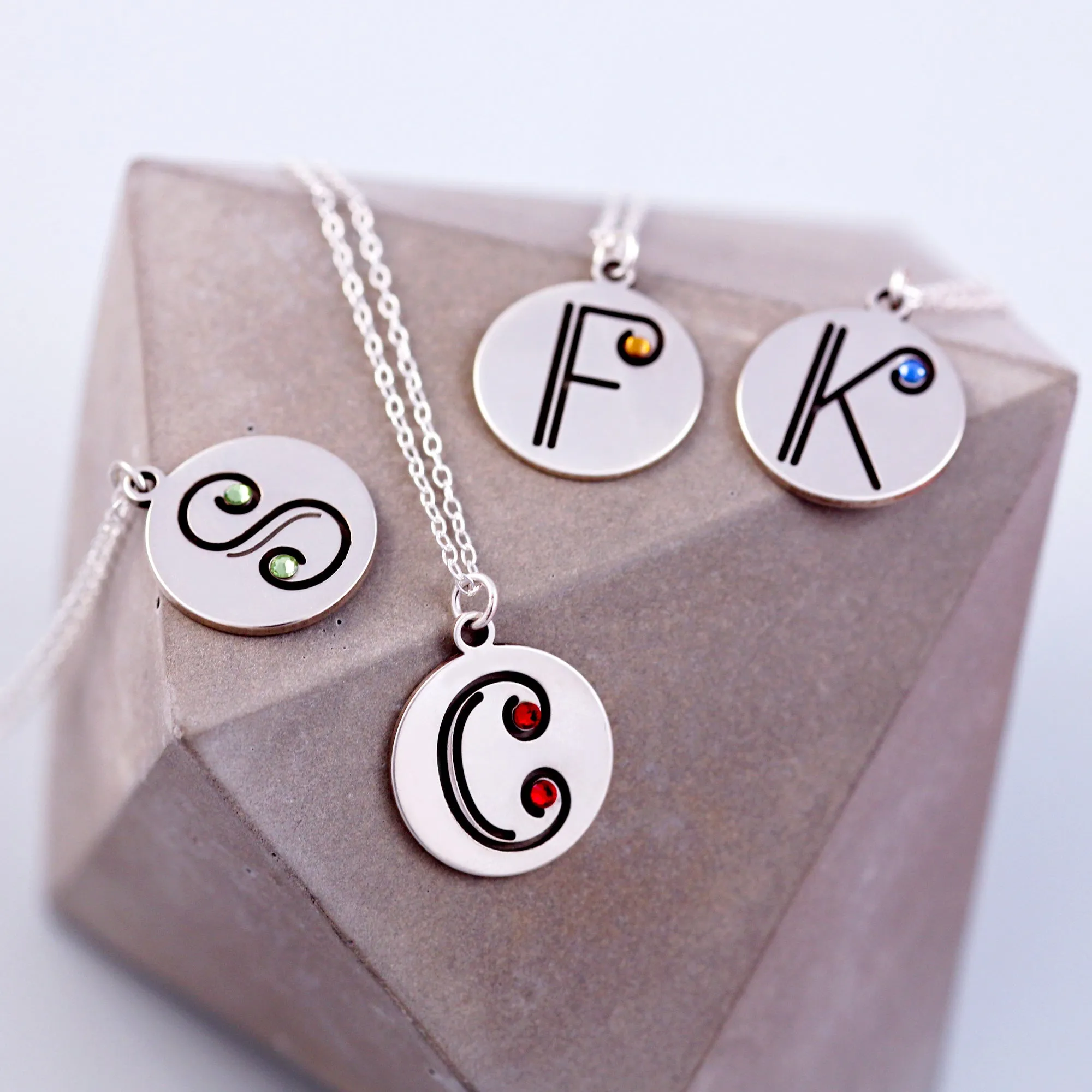 Sterling Silver Initial Necklace With Birthstone Detail