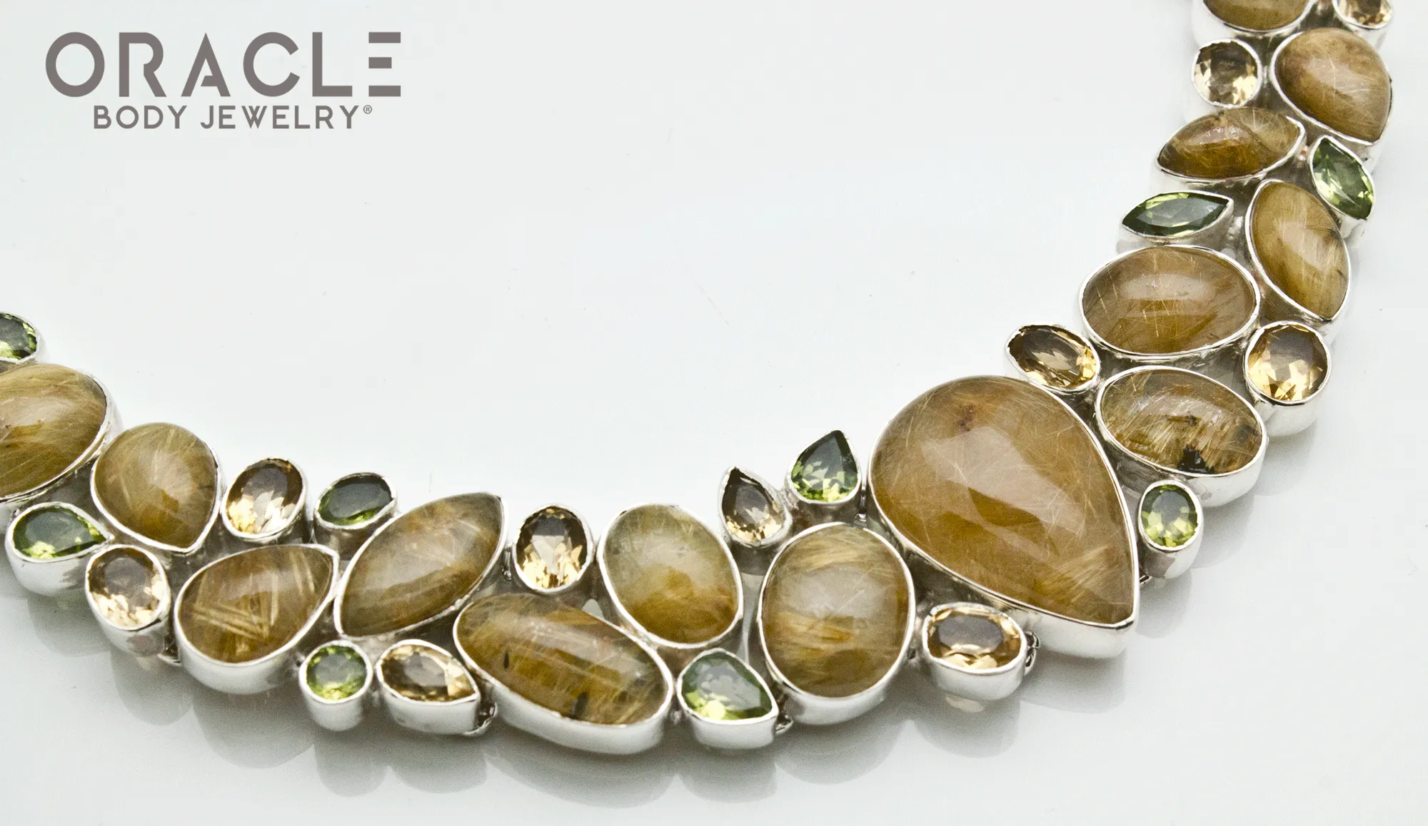 Sterling Silver Rutilated Quartz Necklace with Citrine and Peridot Accents