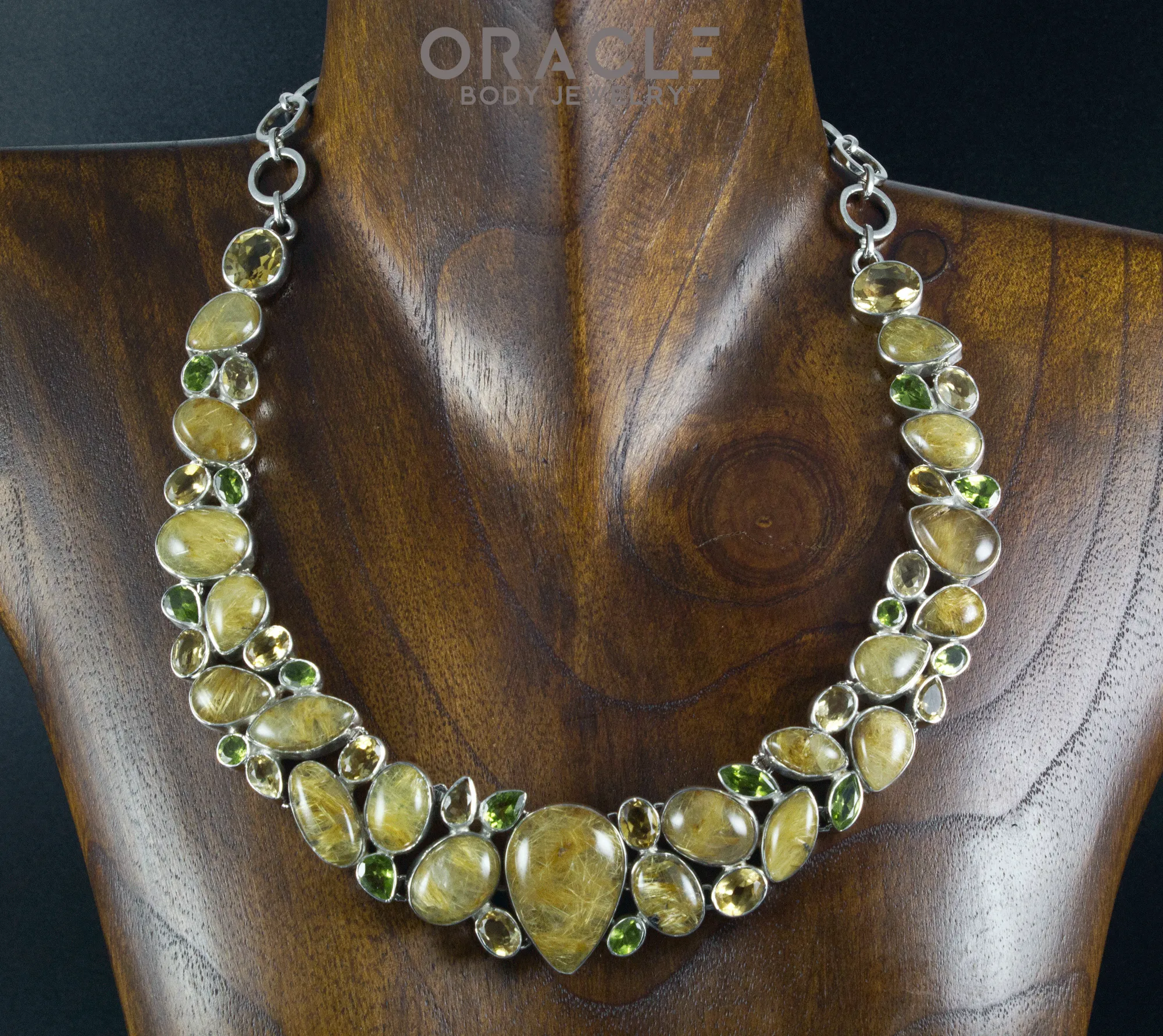 Sterling Silver Rutilated Quartz Necklace with Citrine and Peridot Accents