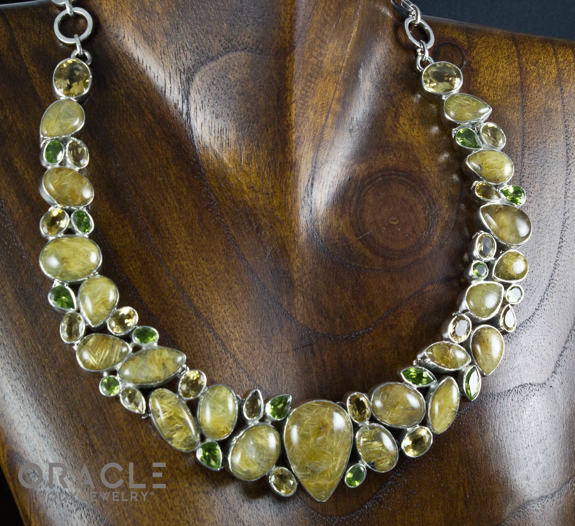 Sterling Silver Rutilated Quartz Necklace with Citrine and Peridot Accents
