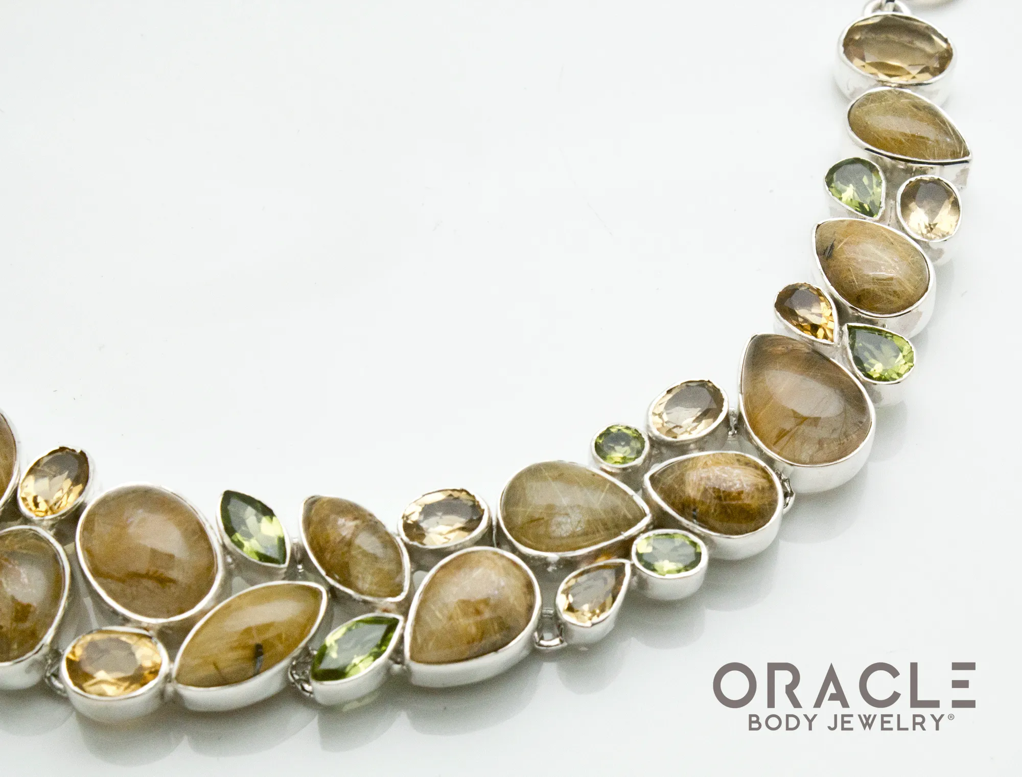 Sterling Silver Rutilated Quartz Necklace with Citrine and Peridot Accents