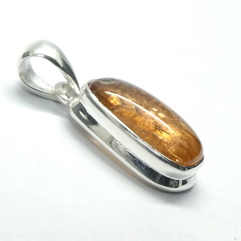 Topaz Pendant, Golden, Oblong Cabochon, 925 Sterling Silver