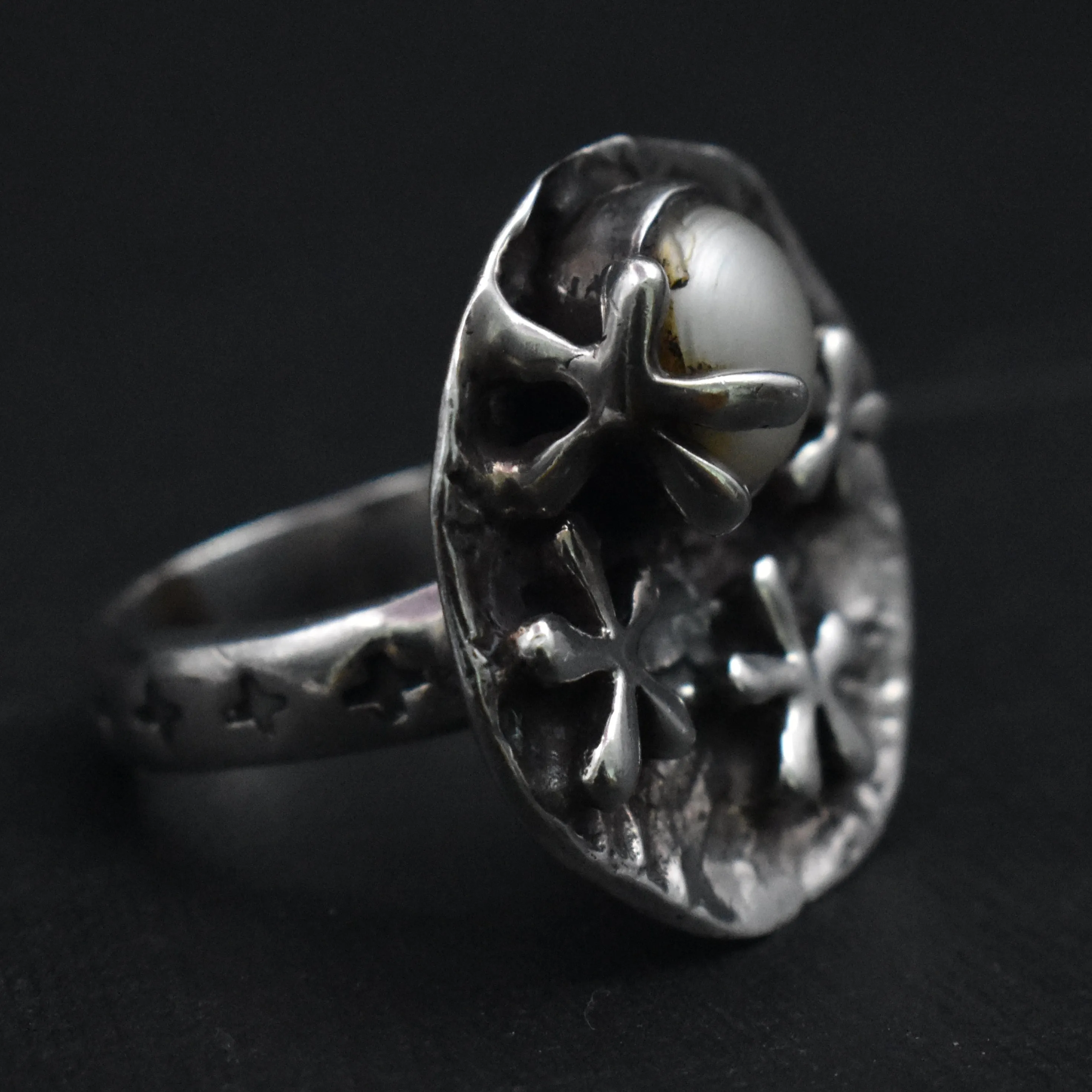 Unique Handmade Pearl and 925 Silver Sterling Silver Ring
